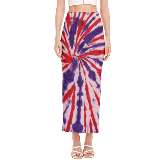 Purple And Red Spider Tie Dye Print Side Slit Maxi Skirt