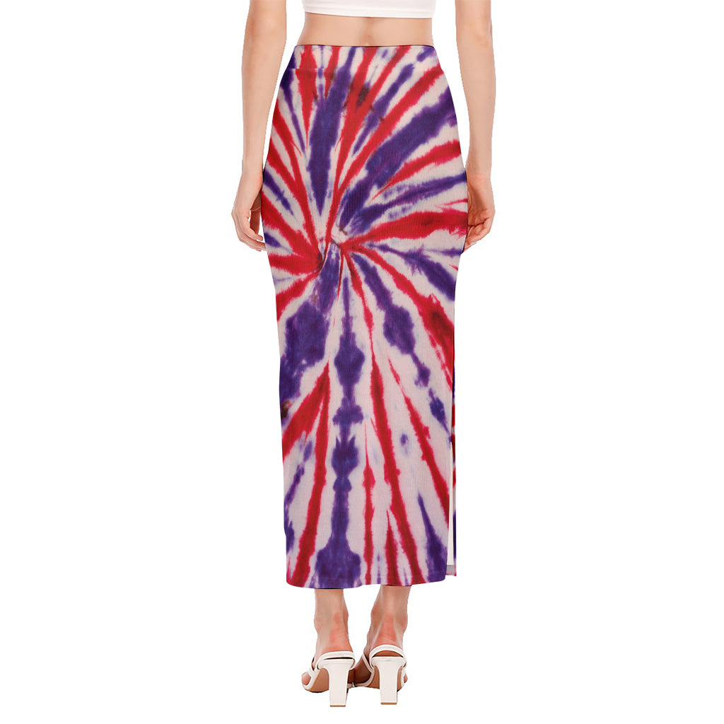 Purple And Red Spider Tie Dye Print Side Slit Maxi Skirt