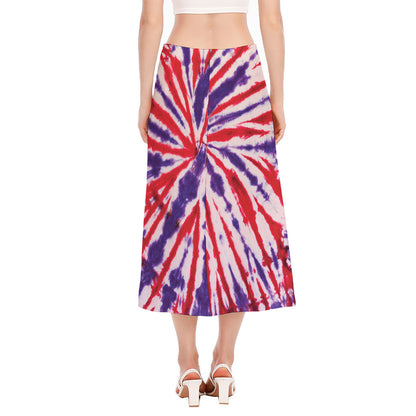 Purple And Red Spider Tie Dye Print Side Slit Midi Skirt