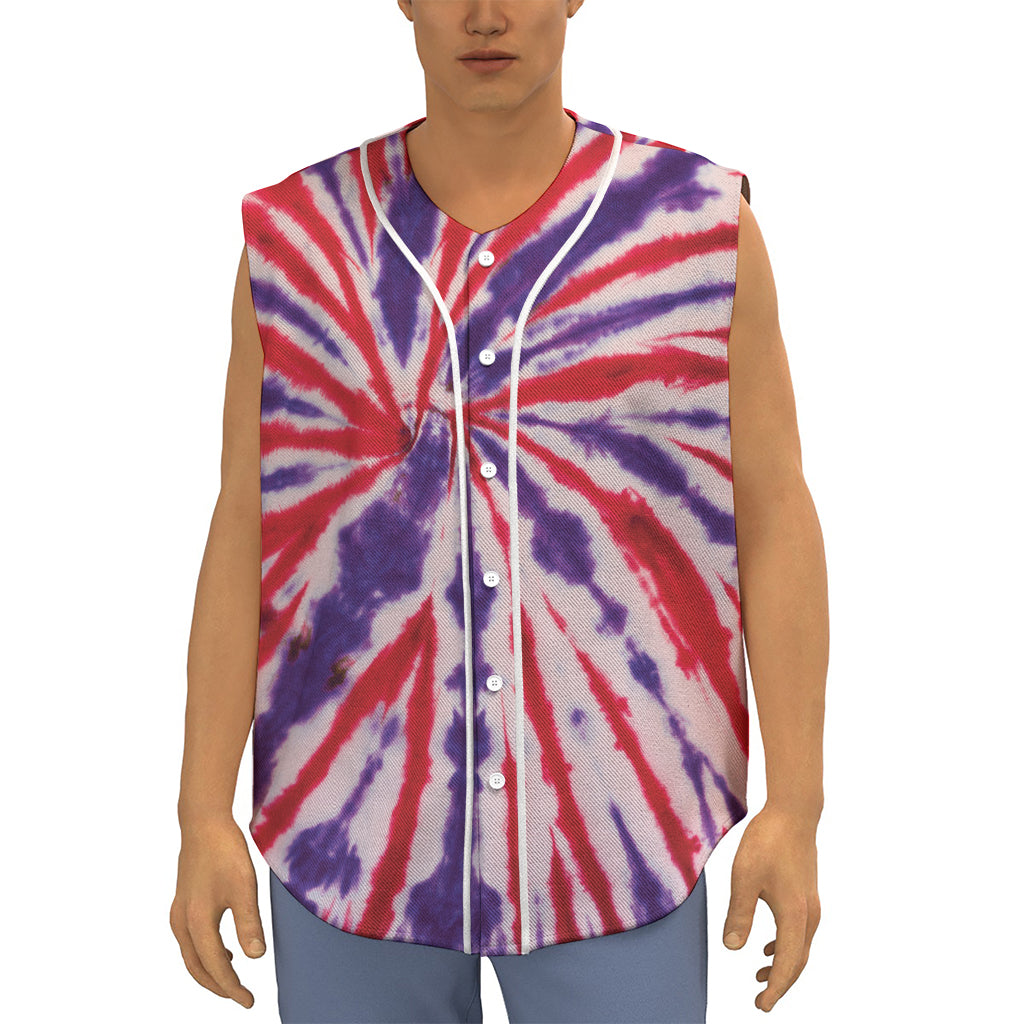 Purple And Red Spider Tie Dye Print Sleeveless Baseball Jersey