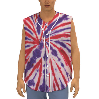 Purple And Red Spider Tie Dye Print Sleeveless Baseball Jersey