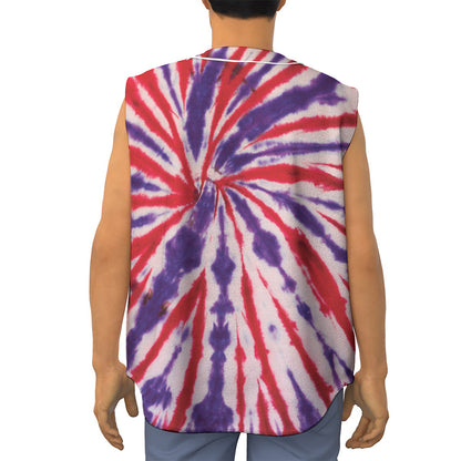 Purple And Red Spider Tie Dye Print Sleeveless Baseball Jersey