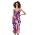 Purple And Red Spider Tie Dye Print Slim Fit Midi Cami Dress