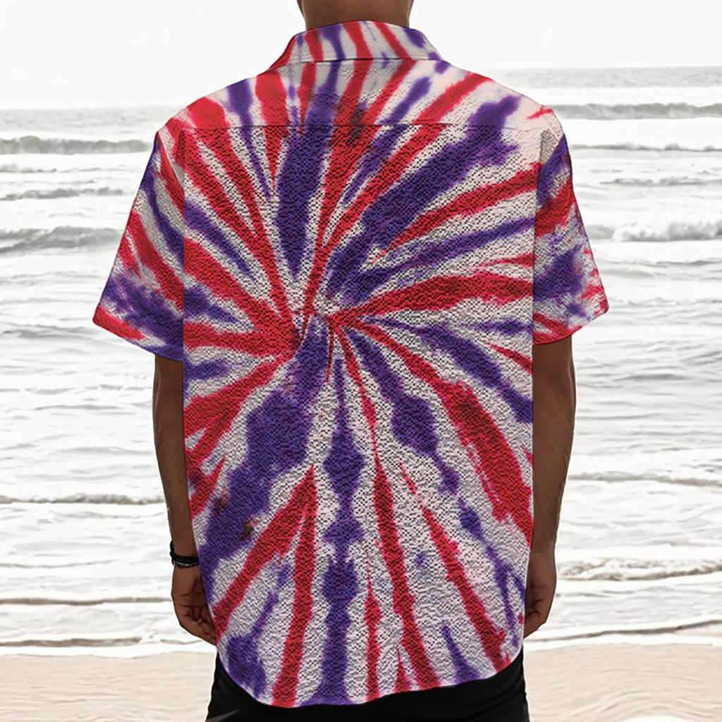 Purple And Red Spider Tie Dye Print Textured Short Sleeve Shirt