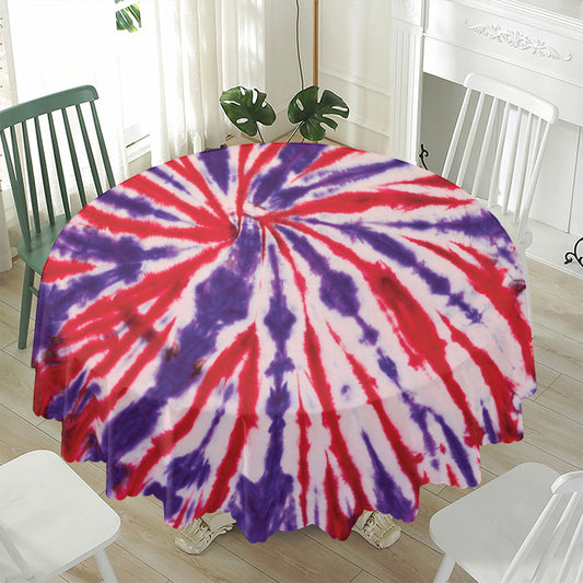 Purple And Red Spider Tie Dye Print Waterproof Round Tablecloth