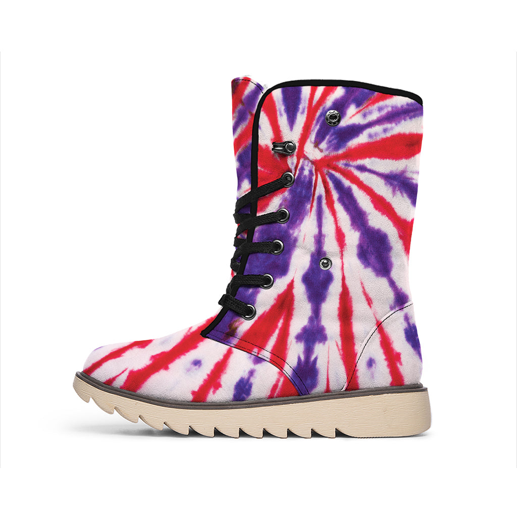 Purple And Red Spider Tie Dye Print Winter Boots