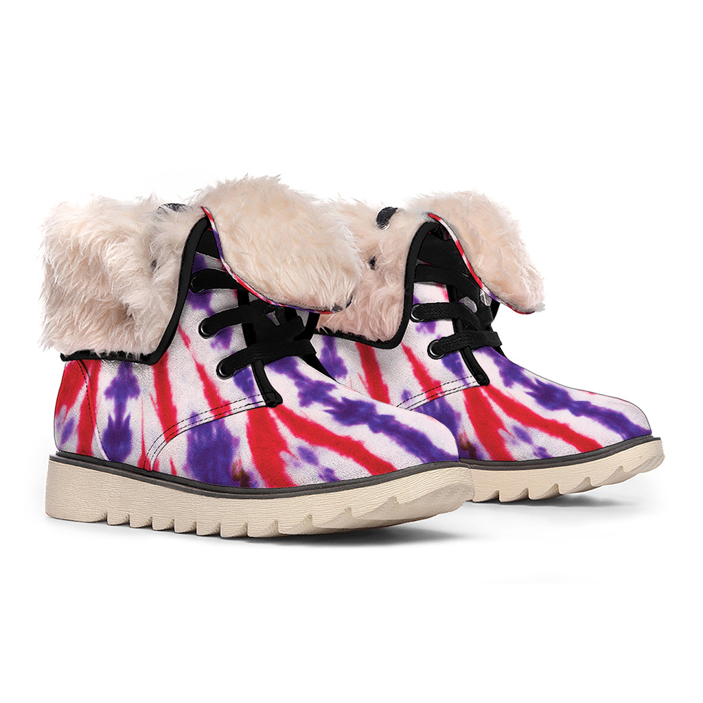 Purple And Red Spider Tie Dye Print Winter Boots