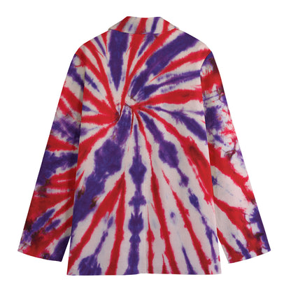 Purple And Red Spider Tie Dye Print Women's Blazer