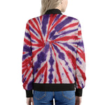 Purple And Red Spider Tie Dye Print Women's Bomber Jacket