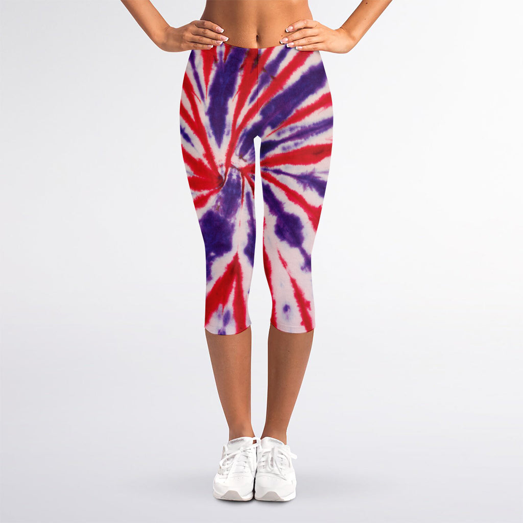 Purple And Red Spider Tie Dye Print Women's Capri Leggings