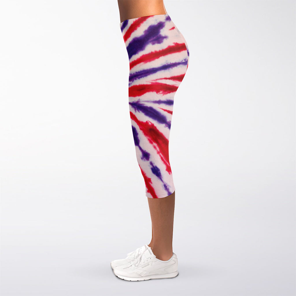Purple And Red Spider Tie Dye Print Women's Capri Leggings