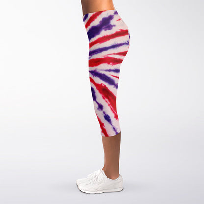 Purple And Red Spider Tie Dye Print Women's Capri Leggings