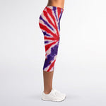 Purple And Red Spider Tie Dye Print Women's Capri Leggings