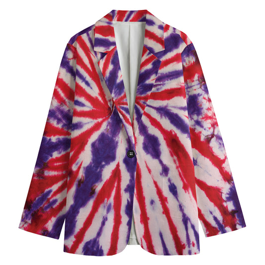 Purple And Red Spider Tie Dye Print Women's Cotton Blazer
