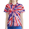Purple And Red Spider Tie Dye Print Women's Polo Shirt
