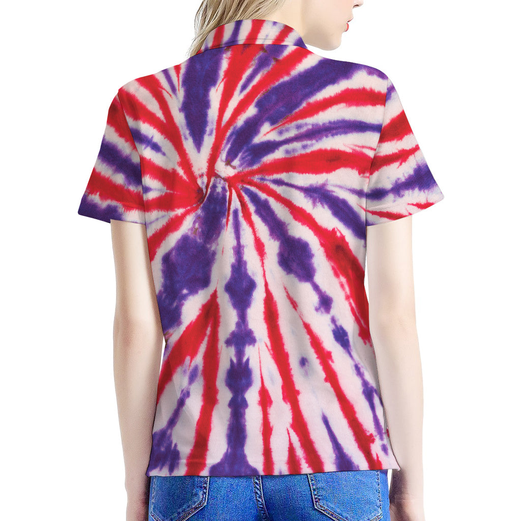 Purple And Red Spider Tie Dye Print Women's Polo Shirt