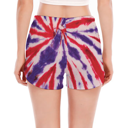 Purple And Red Spider Tie Dye Print Women's Split Running Shorts