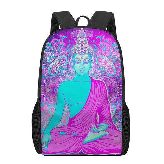 Purple And Teal Buddha Print 17 Inch Backpack