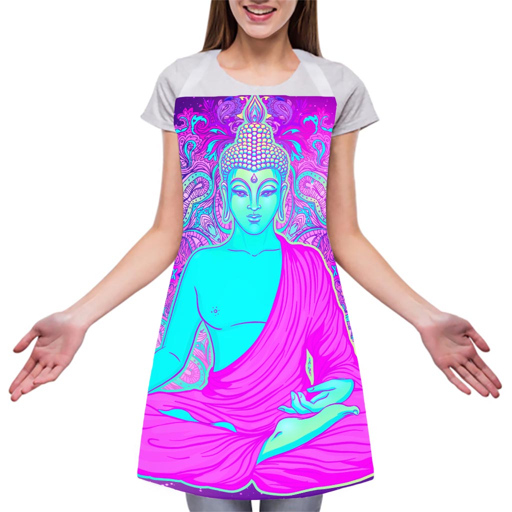 Purple And Teal Buddha Print Adjustable Apron