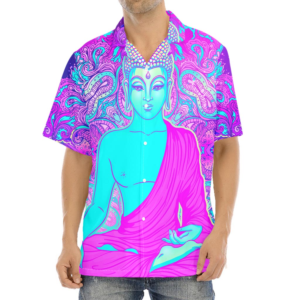 Purple And Teal Buddha Print Aloha Shirt