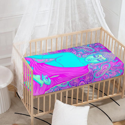 Purple And Teal Buddha Print Baby Crib Sheet