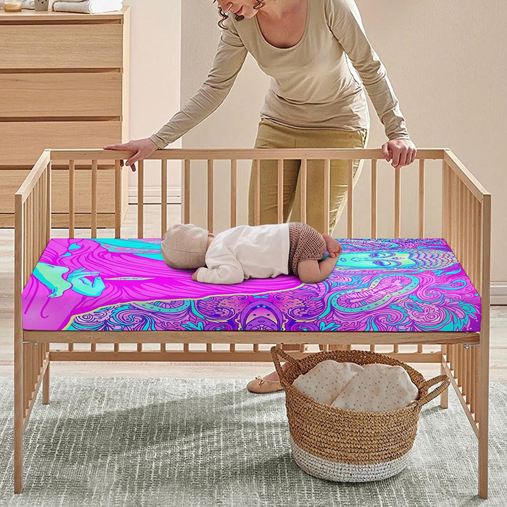 Purple And Teal Buddha Print Baby Crib Sheet