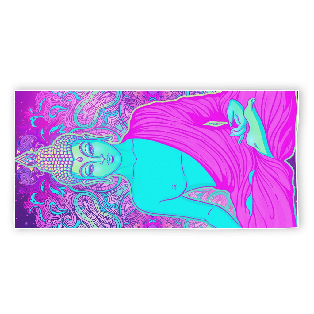 Purple And Teal Buddha Print Beach Towel