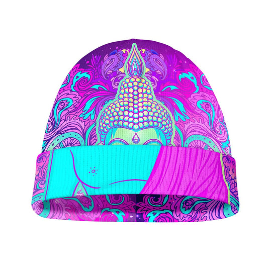 Purple And Teal Buddha Print Beanie