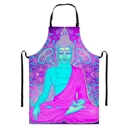 Purple And Teal Buddha Print Bib Apron With Pocket