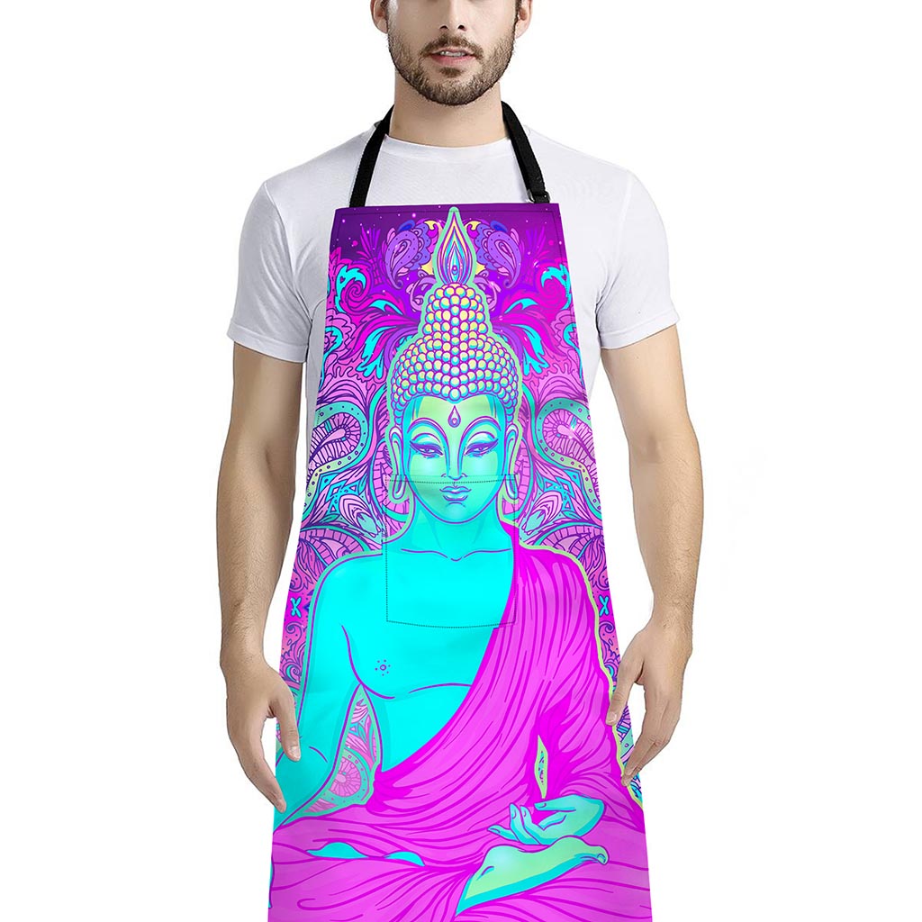 Purple And Teal Buddha Print Bib Apron With Pocket
