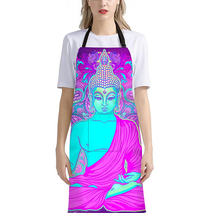 Purple And Teal Buddha Print Bib Apron With Pocket