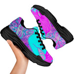 Purple And Teal Buddha Print Black Chunky Shoes