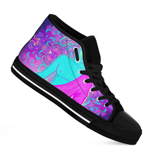Purple And Teal Buddha Print Black High Top Sneakers