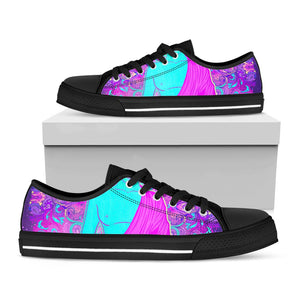 Purple And Teal Buddha Print Black Low Top Sneakers