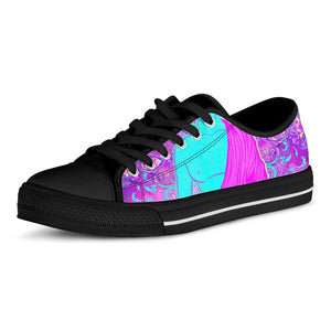 Purple And Teal Buddha Print Black Low Top Sneakers