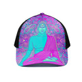 Purple And Teal Buddha Print Black Mesh Trucker Hat