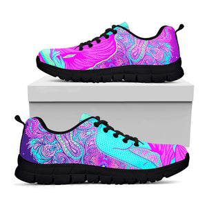 Purple And Teal Buddha Print Black Running Shoes