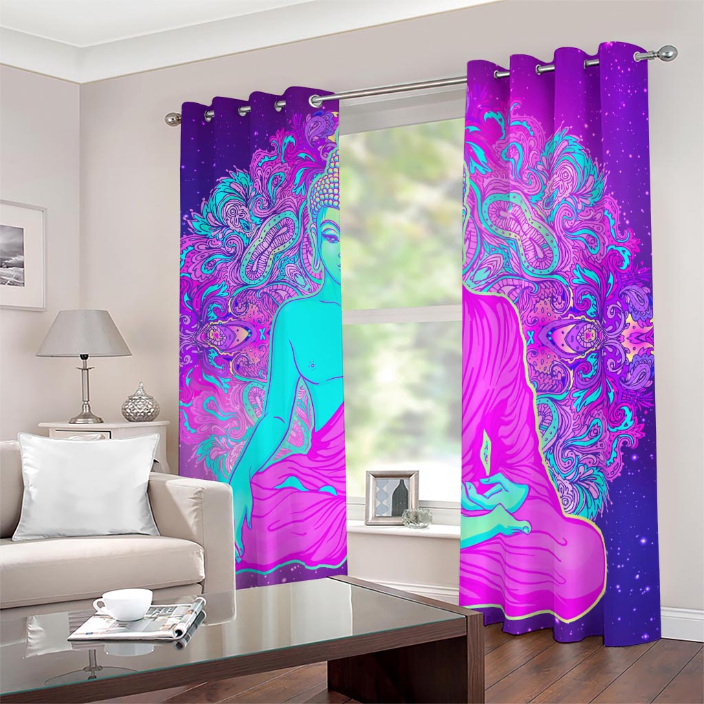 Purple And Teal Buddha Print Blackout Grommet Curtains