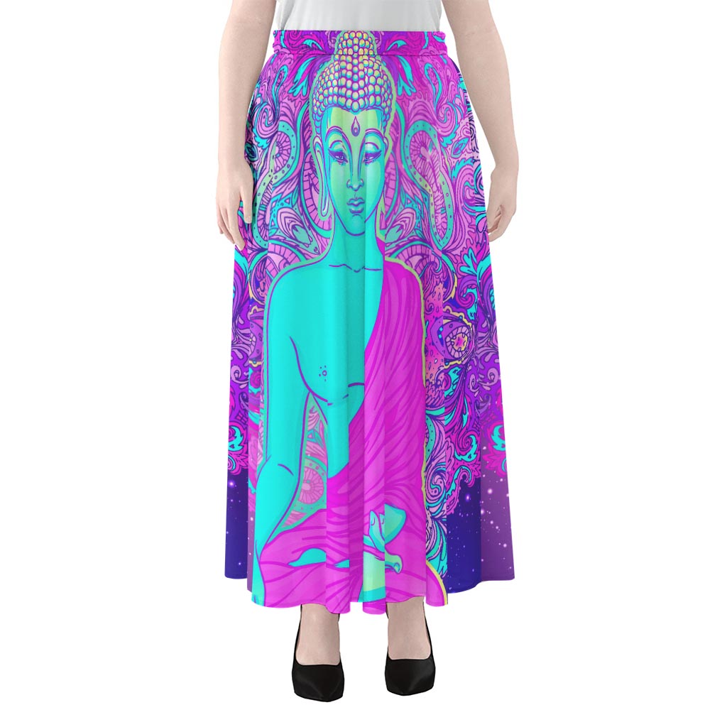 Purple And Teal Buddha Print Chiffon Maxi Skirt