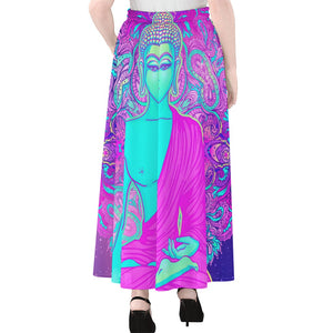 Purple And Teal Buddha Print Chiffon Maxi Skirt