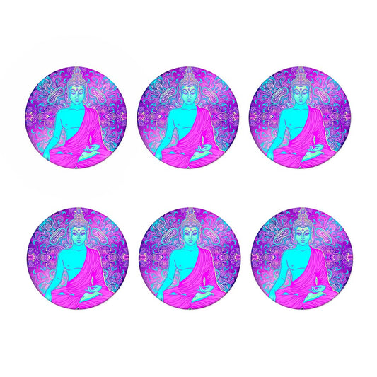 Purple And Teal Buddha Print Coaster Set