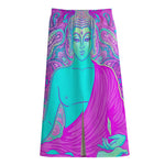 Purple And Teal Buddha Print Cotton Front Slit Maxi Skirt