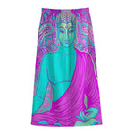 Purple And Teal Buddha Print Cotton Front Slit Maxi Skirt