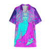 Purple And Teal Buddha Print Cotton Hawaiian Shirt