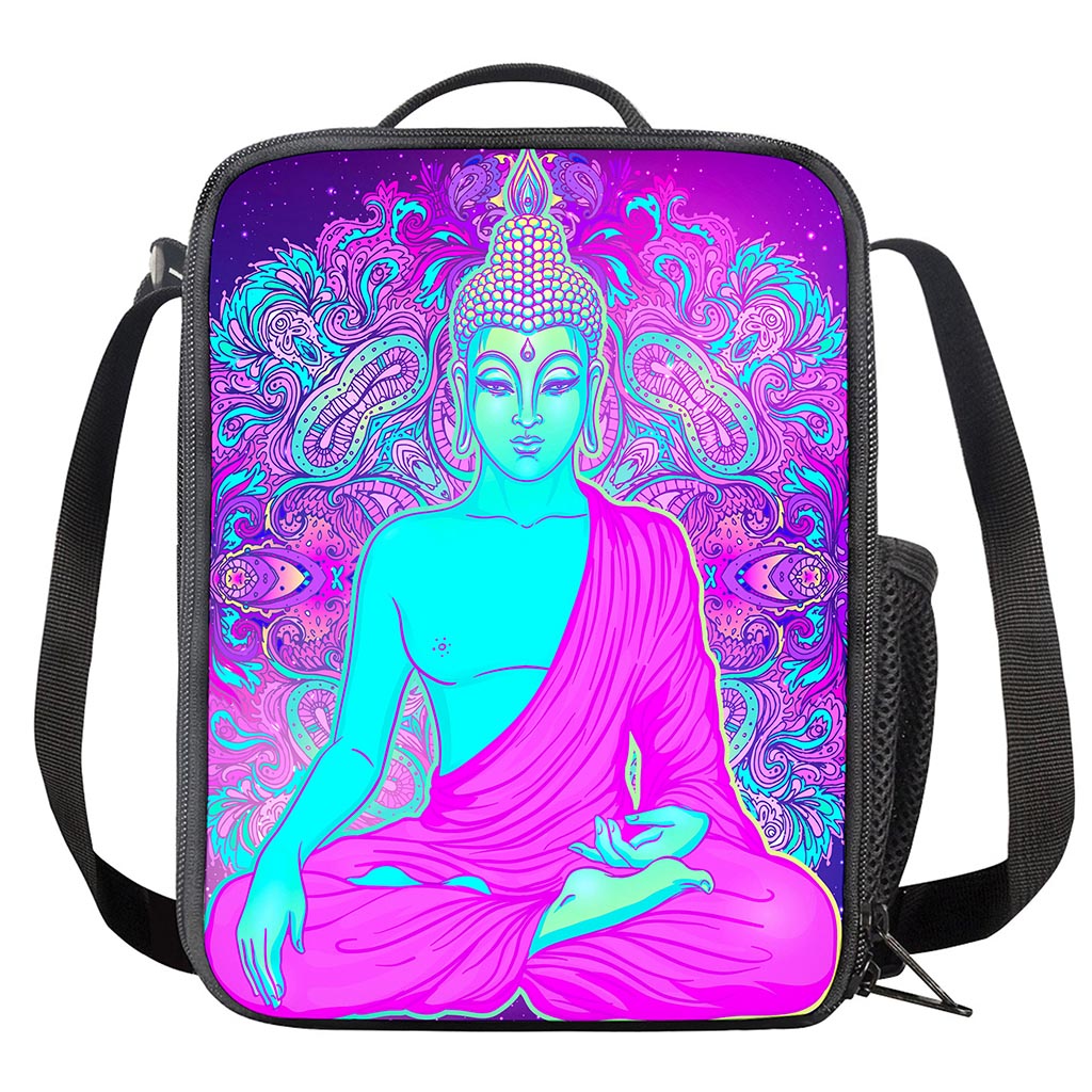 Purple And Teal Buddha Print Crossbody Lunch Bag