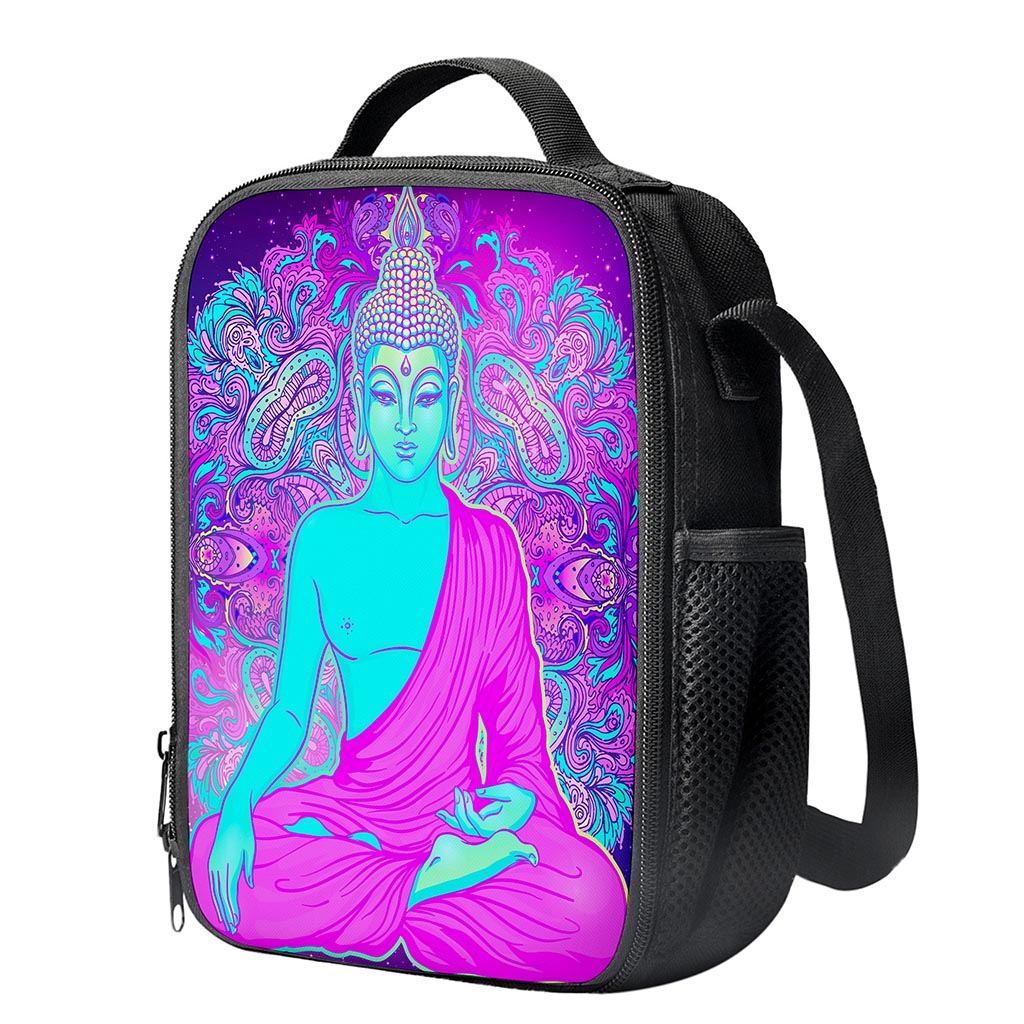 Purple And Teal Buddha Print Crossbody Lunch Bag