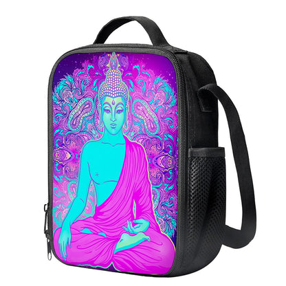 Purple And Teal Buddha Print Crossbody Lunch Bag