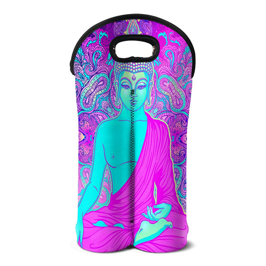 Purple And Teal Buddha Print Double Neoprene Wine Tote