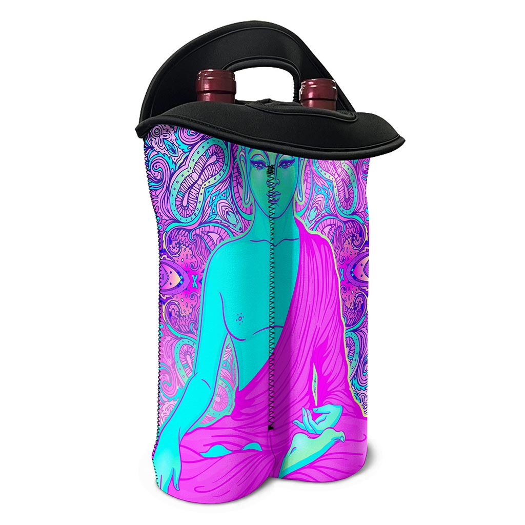 Purple And Teal Buddha Print Double Neoprene Wine Tote