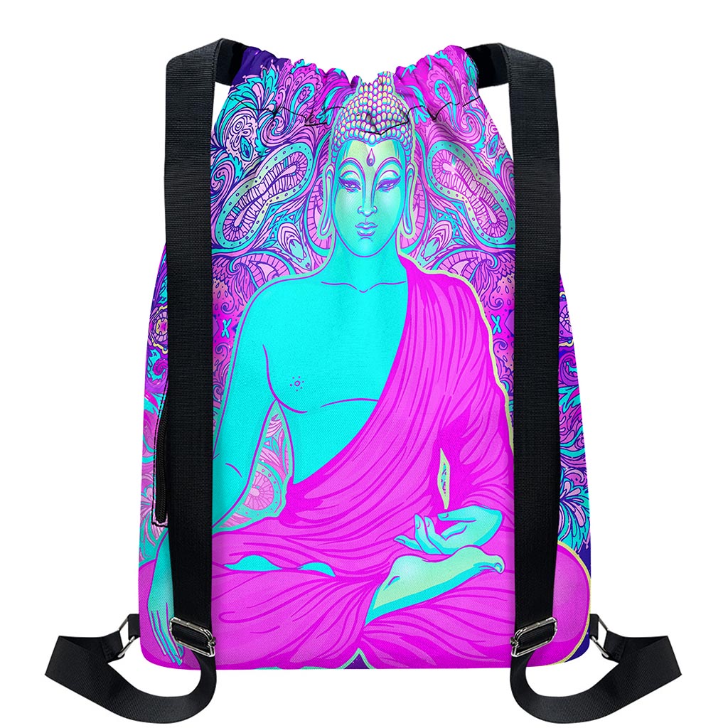 Purple And Teal Buddha Print Drawstring Backpack